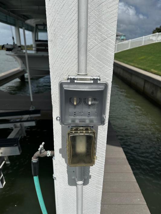 Weatherproof Switch Cover Installed on a local Galveston Boat Dock
